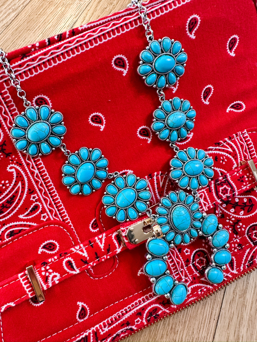 SAWYER SQUASH BLOSSOM NECKLACE - TURQUOISE