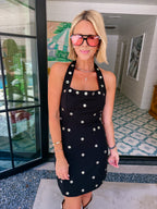 MIDNIGHT REFLECTIONS HALTER DRESS - BLACK