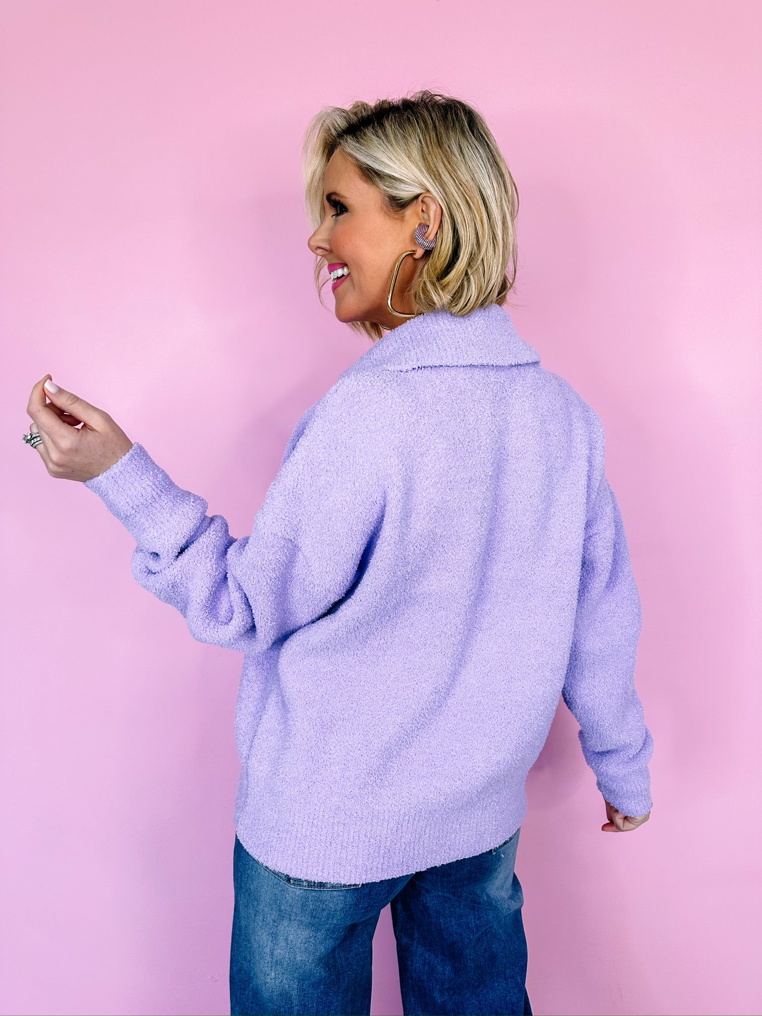 CURL UP IN COLOR COLLAR SWEATER - LAVENDER