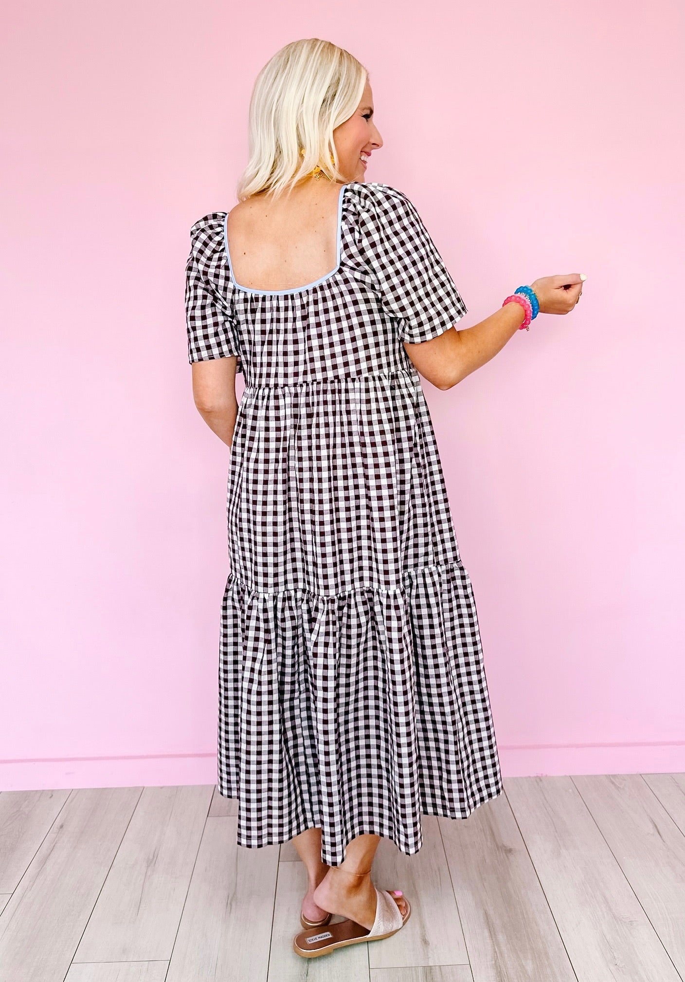 CLASSY COTTAGE GINGHAM DRESS - BROWN