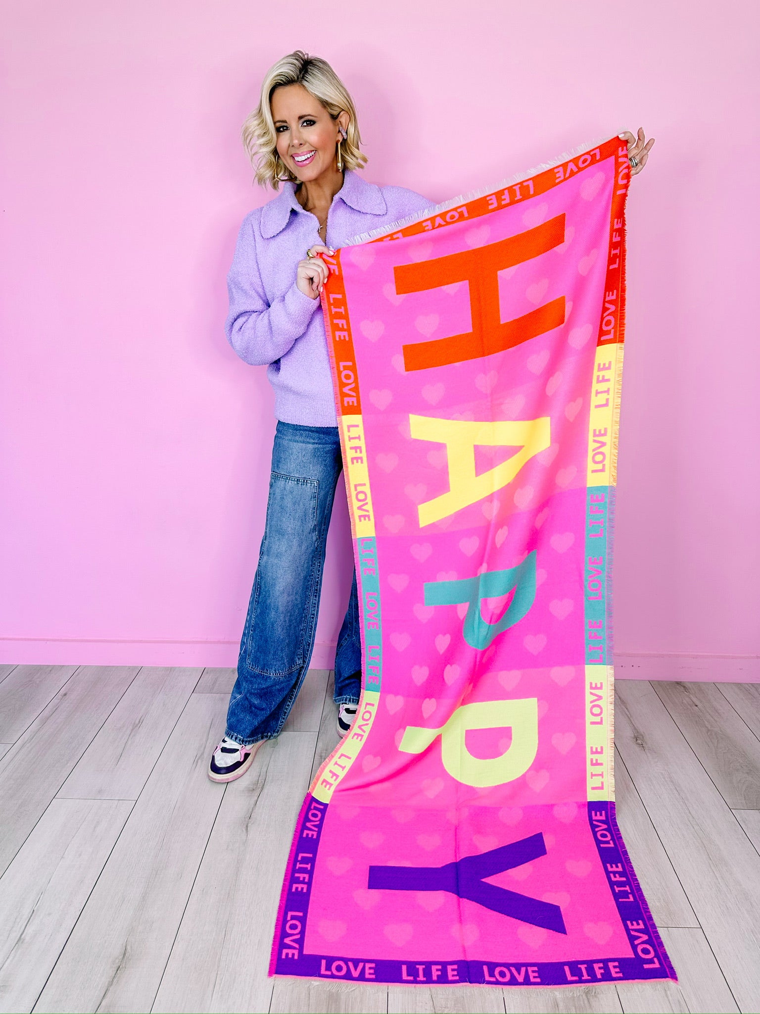 HAPPY LOVE LIFE SCARF - PINK