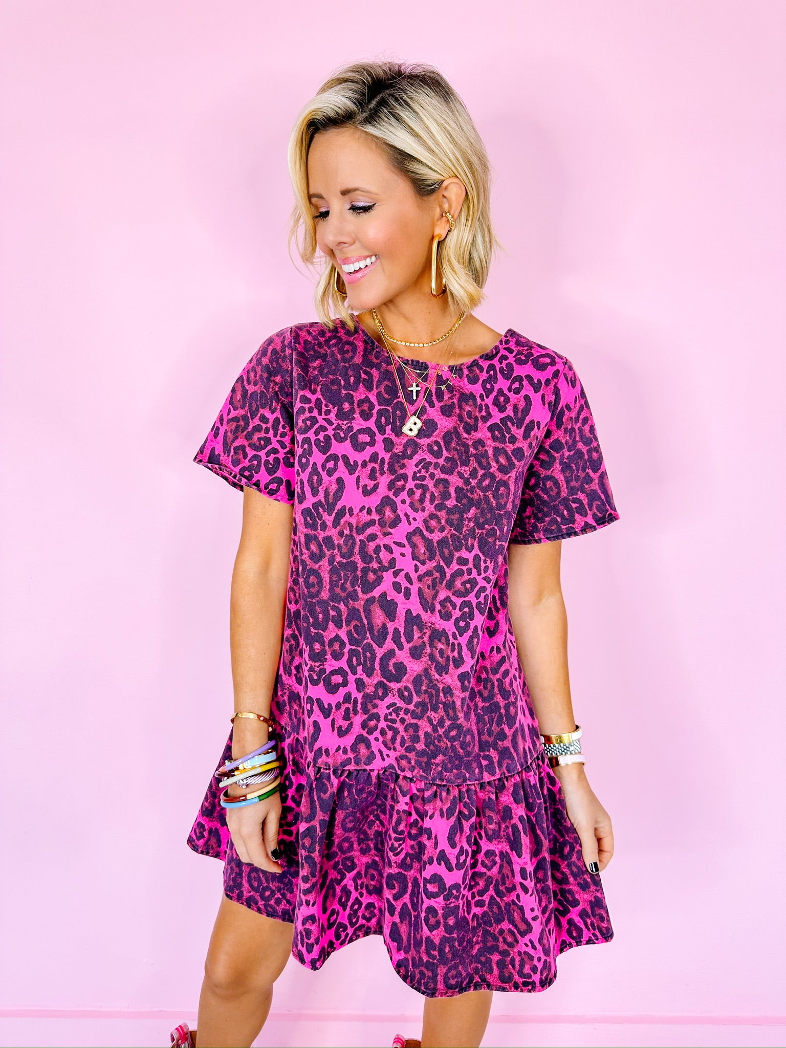 MISS LEOPARD DROP WAIST DRESS - PINK