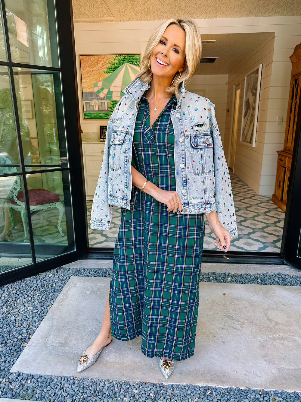 MARJORIE PLAID MAXI DRESS - GREEN