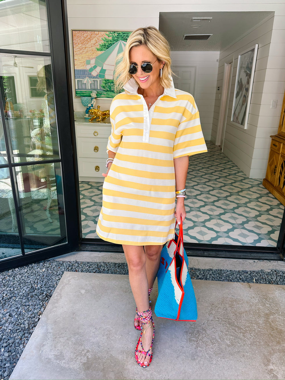 RUTHIE STRIPE POLO DRESS - YELLOW