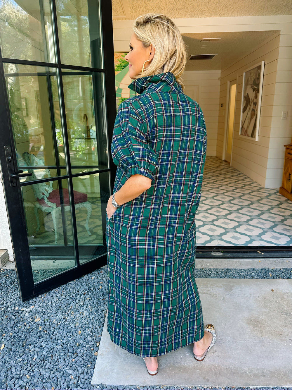 MARJORIE PLAID MAXI DRESS - GREEN