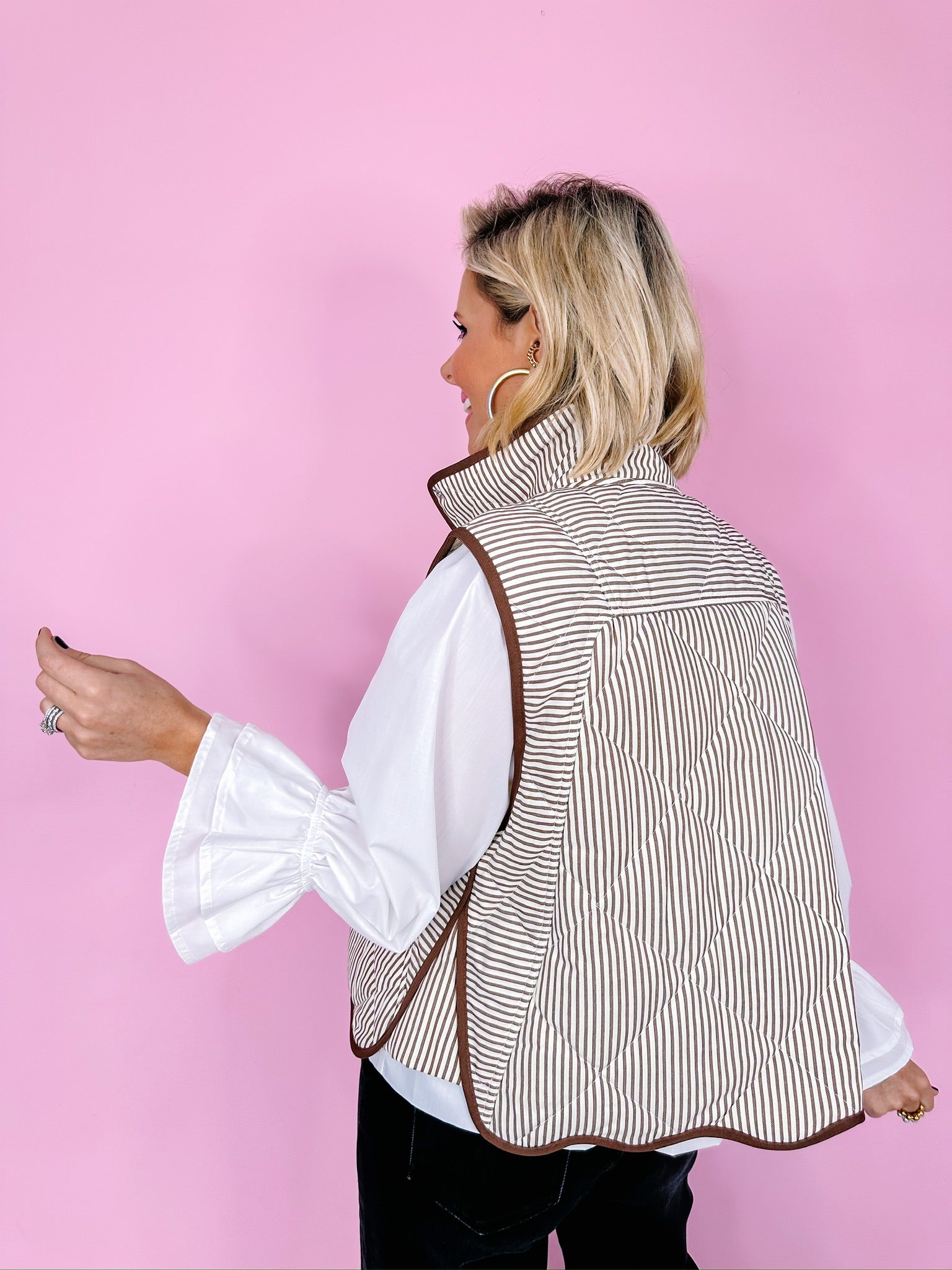 READ BETWEEN THE STRIPES VEST - BROWN