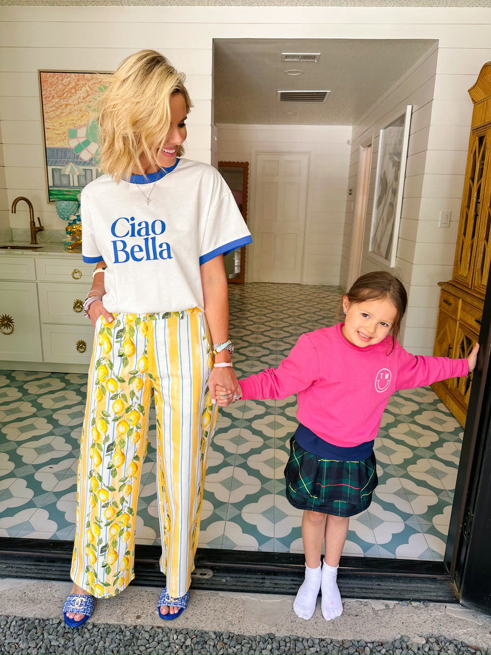 CIAO BELLA SHORT SLEEVE T-SHIRT - WHITE/BLUE