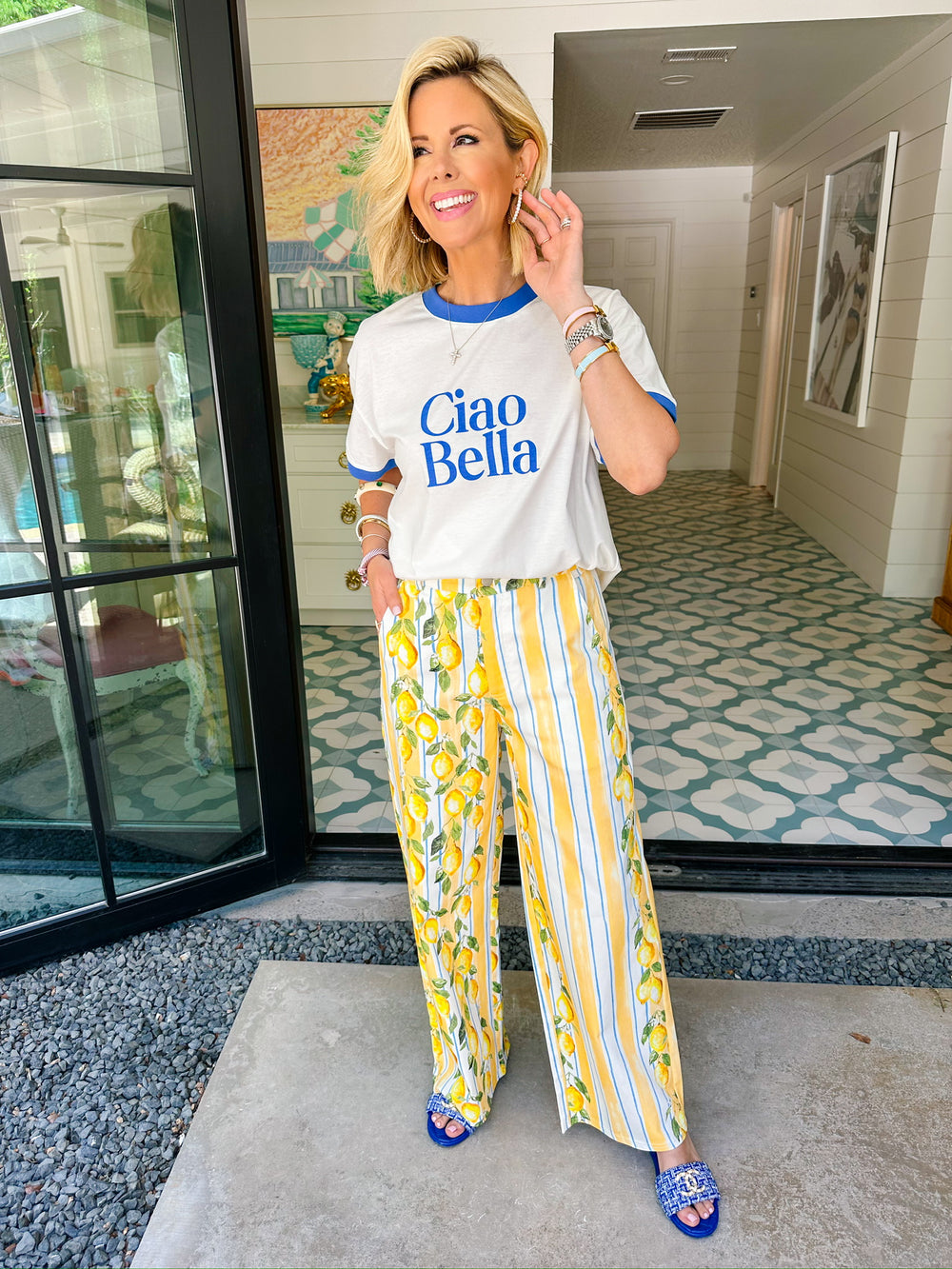 CIAO BELLA SHORT SLEEVE T-SHIRT - WHITE/BLUE