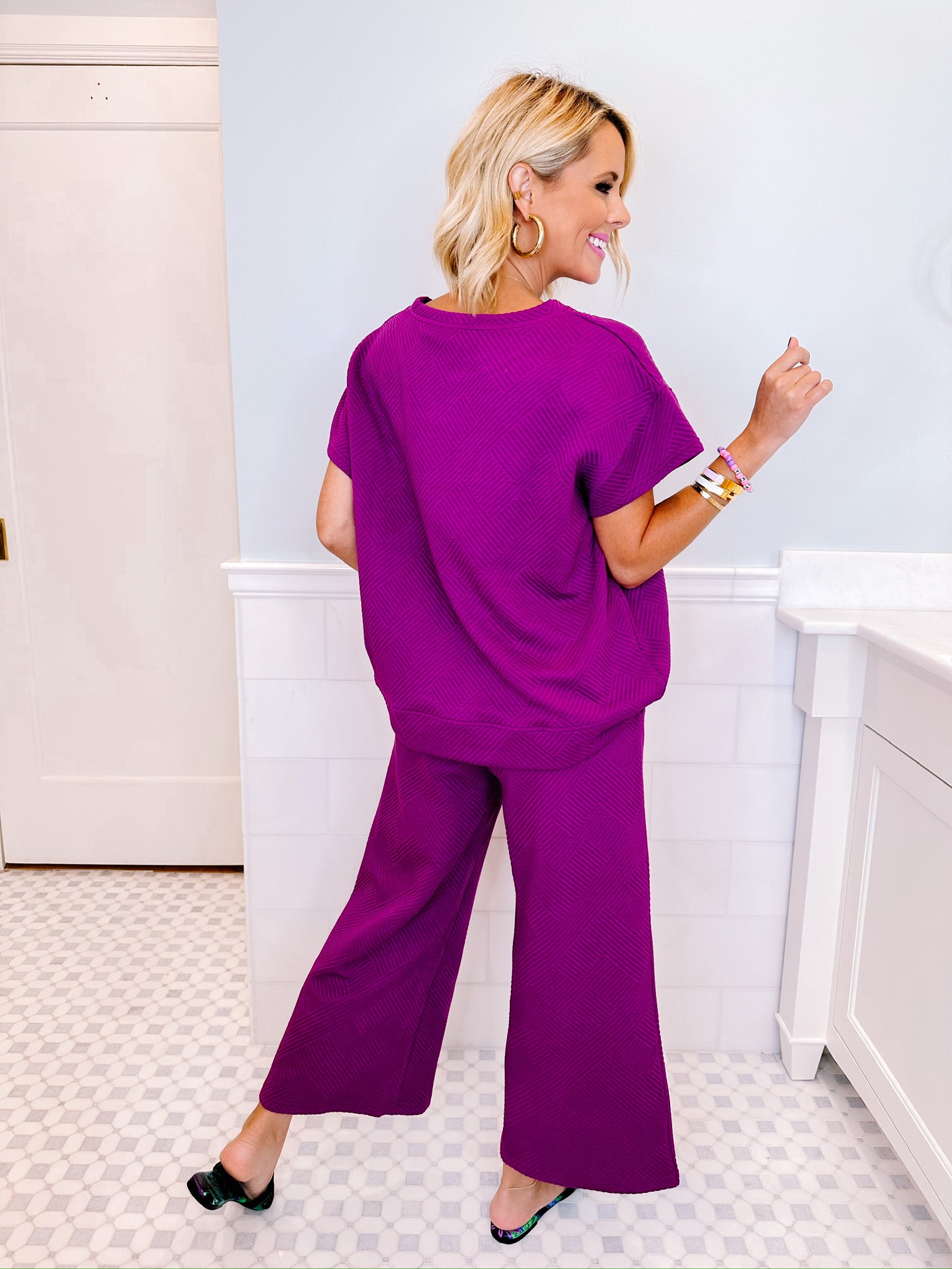 MARY TEXTURED LOUNGE TOP - PURPLE