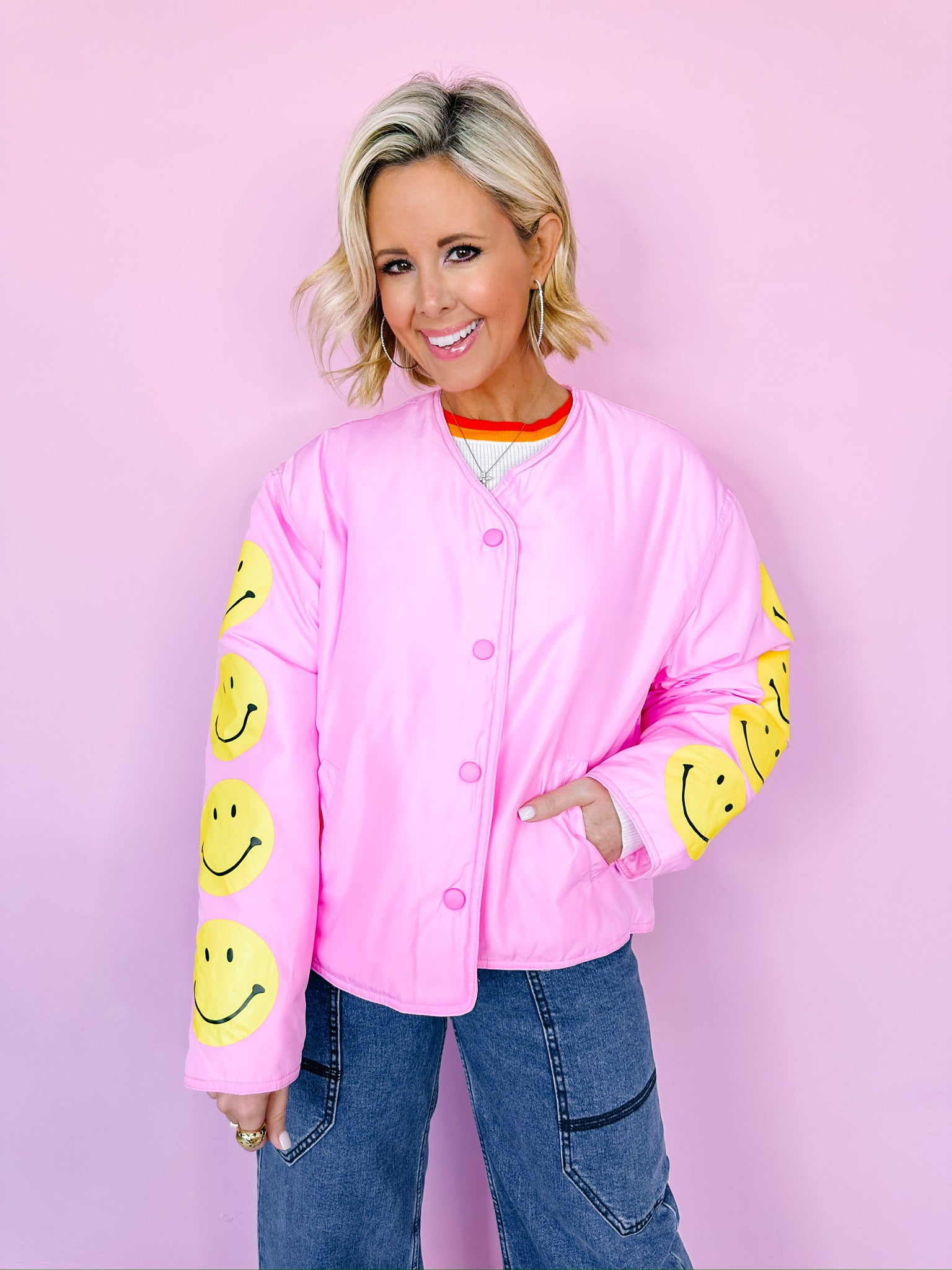 MISS SMILEY SLEEVE JACKET - PINK