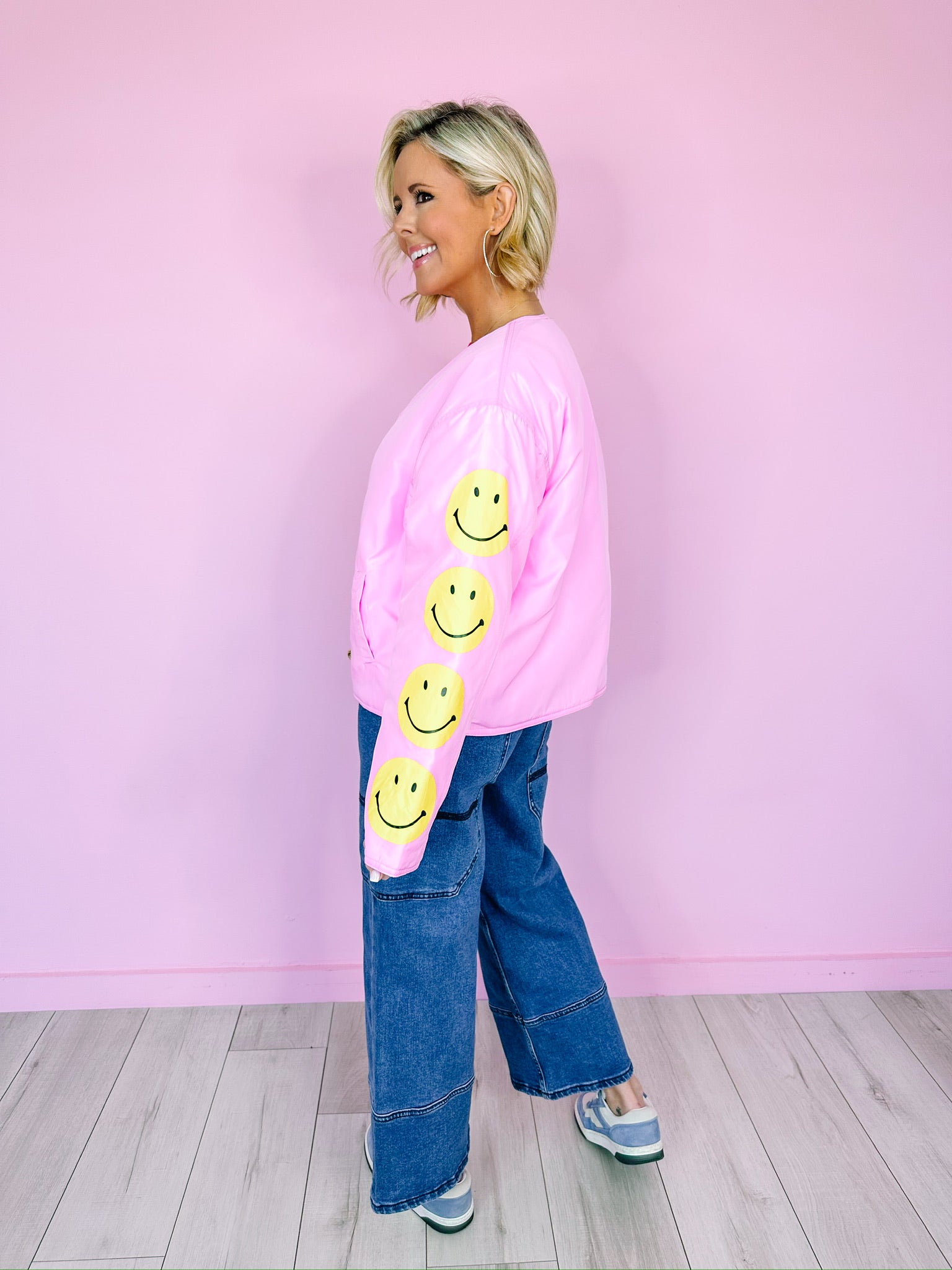 MISS SMILEY SLEEVE JACKET - PINK