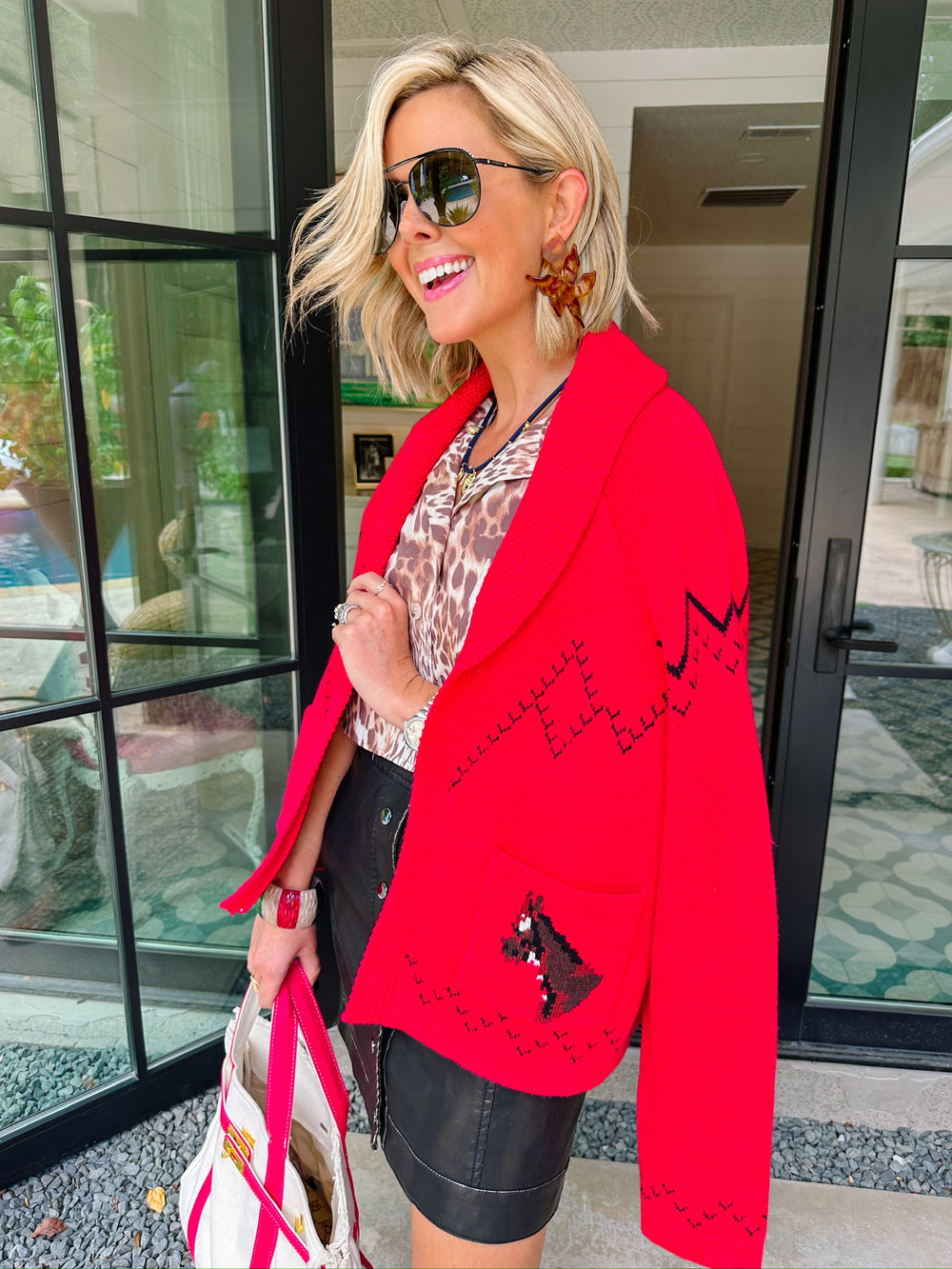 LASSO ME IN HORSE CARDIGAN - RED