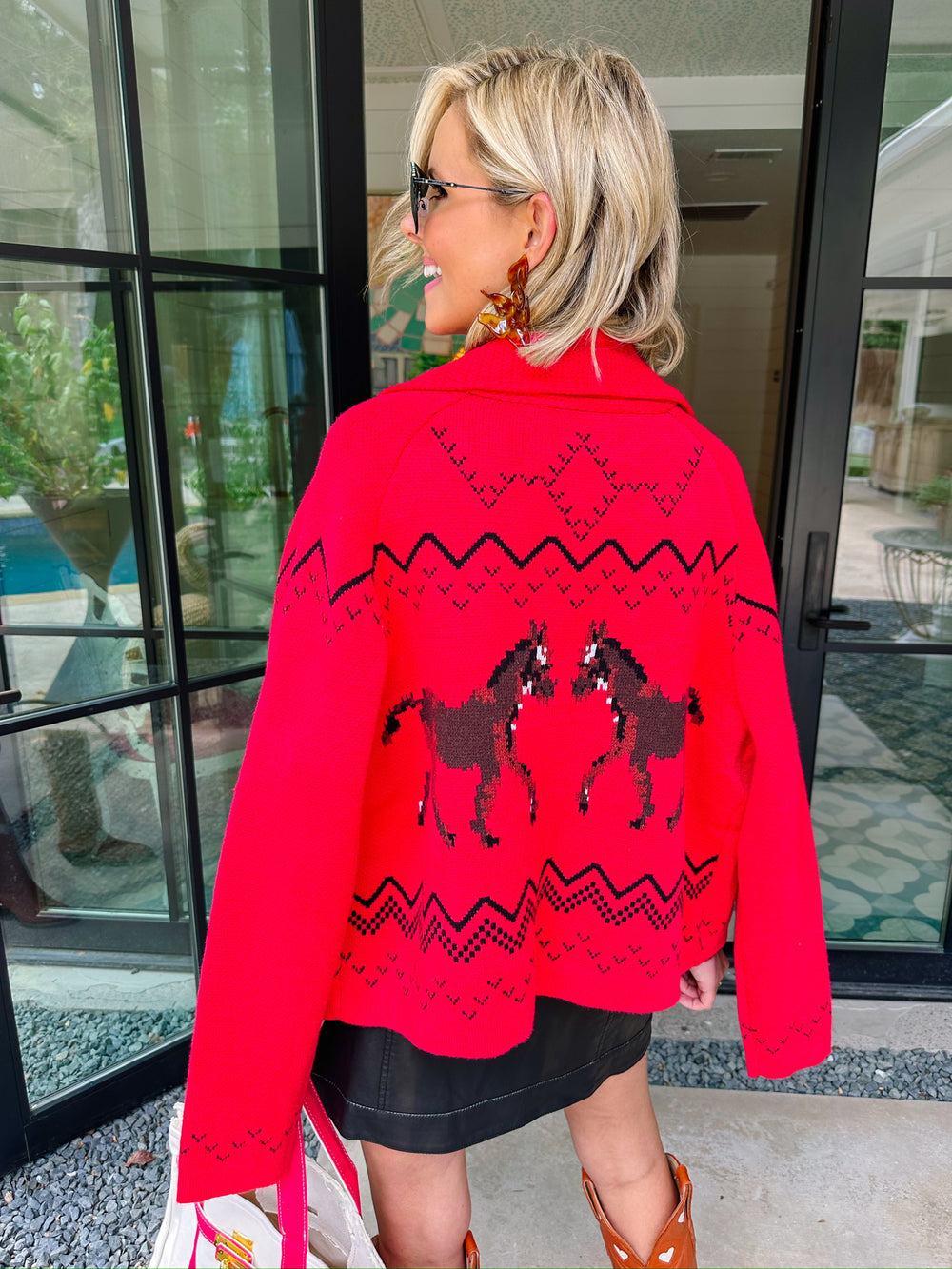 LASSO ME IN HORSE CARDIGAN - RED