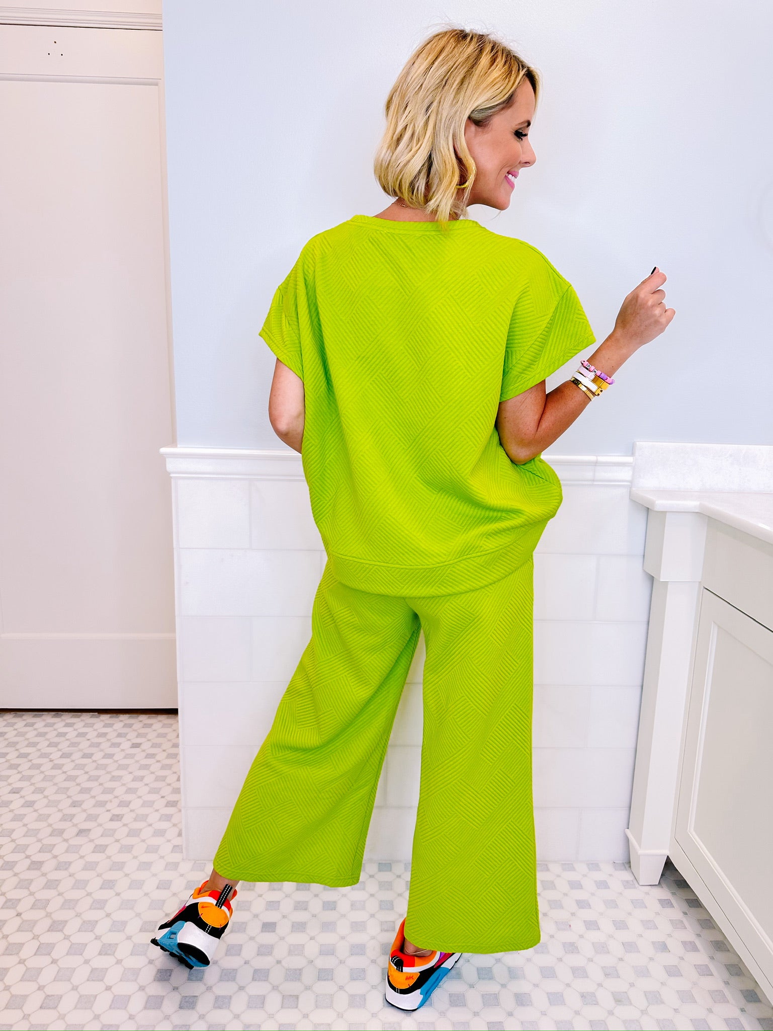 JENSEY TEXTURED LOUNGE PANT - LIME