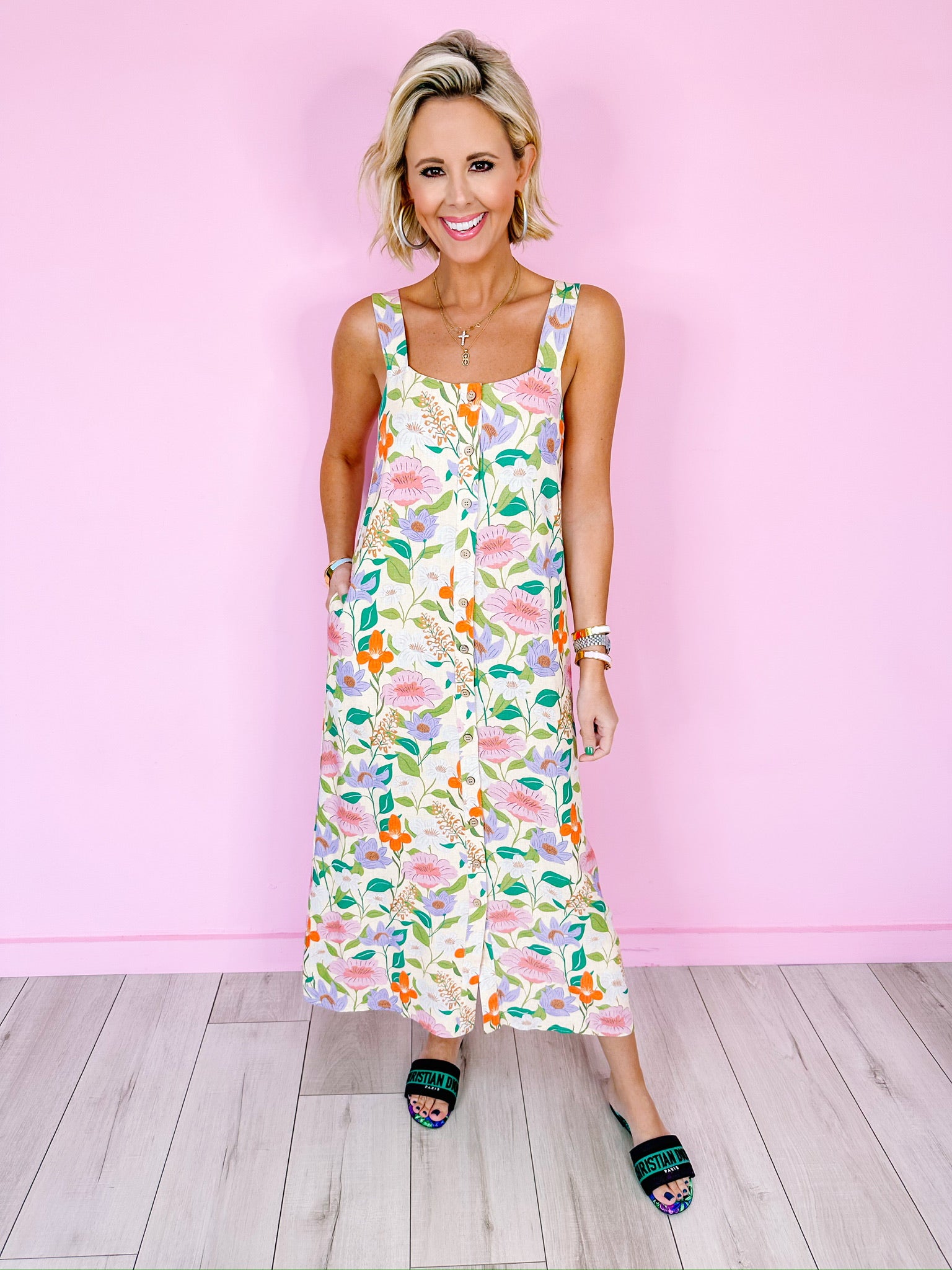 GARDEN BLISS BUTTON UP MIDI DRESS