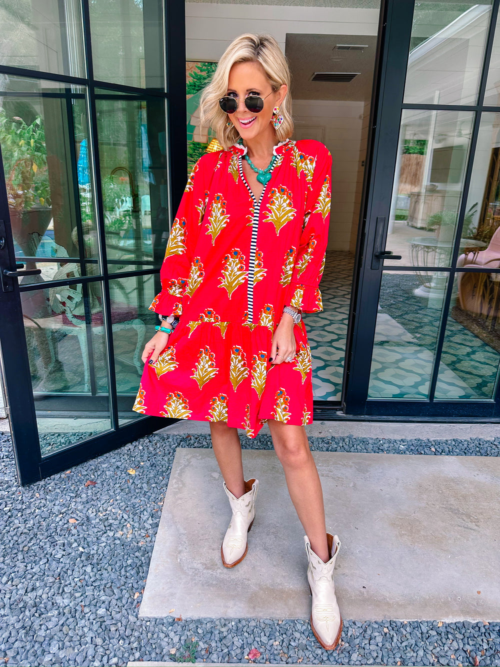 FRESH CUT FLORALS VNECK DRESS - RED