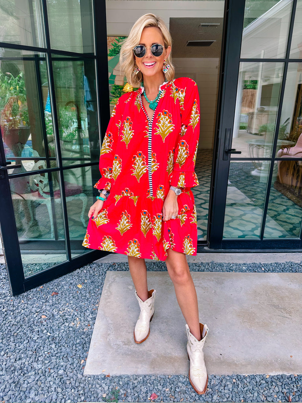 FRESH CUT FLORALS VNECK DRESS - RED