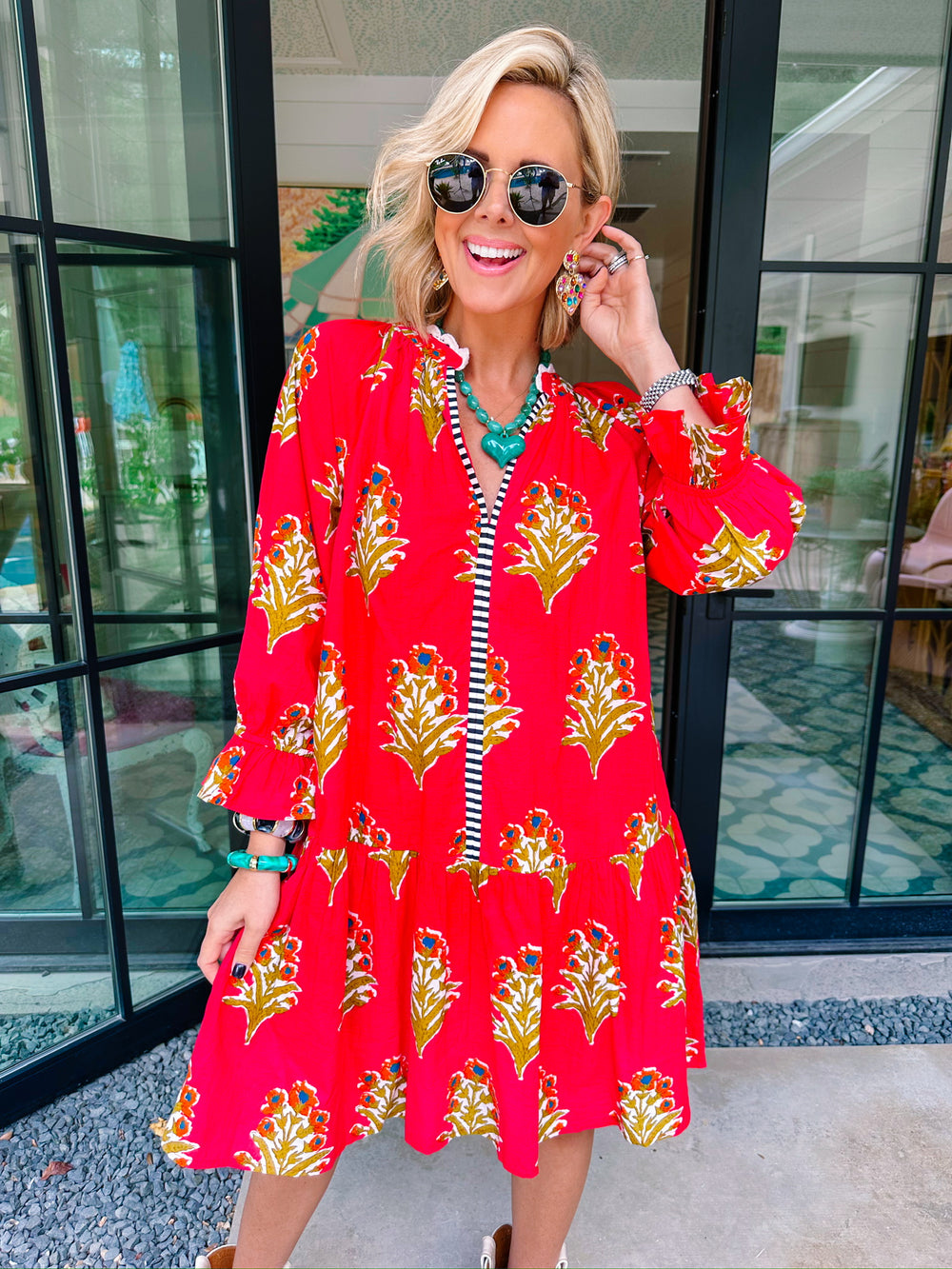 FRESH CUT FLORALS VNECK DRESS - RED