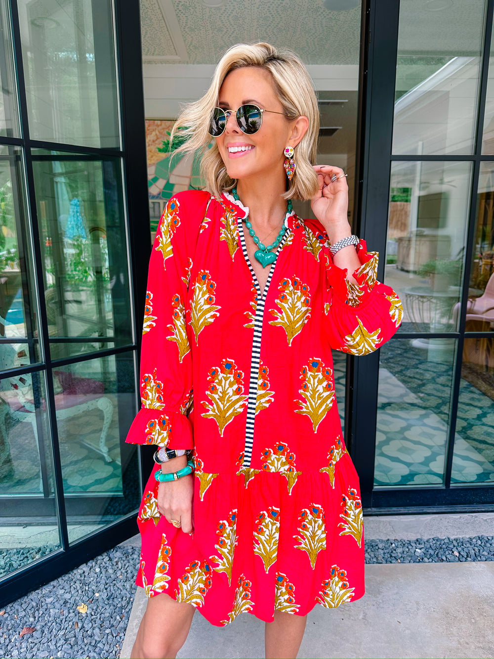 FRESH CUT FLORALS VNECK DRESS - RED