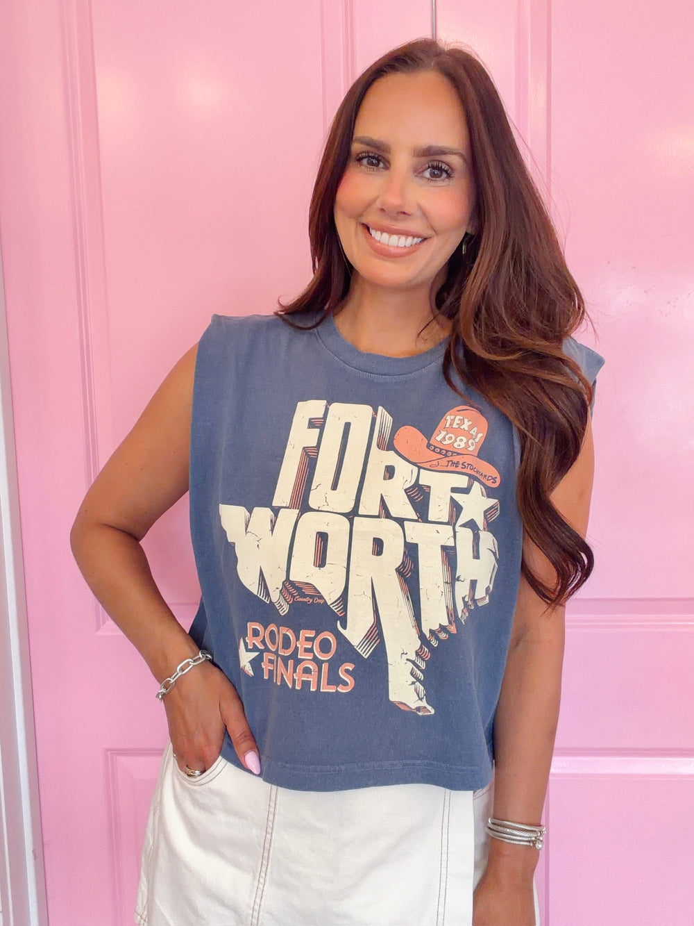 FORT WORTH RODEO FINALS STATE LINE MUSCLE TEE - FADED NAVY