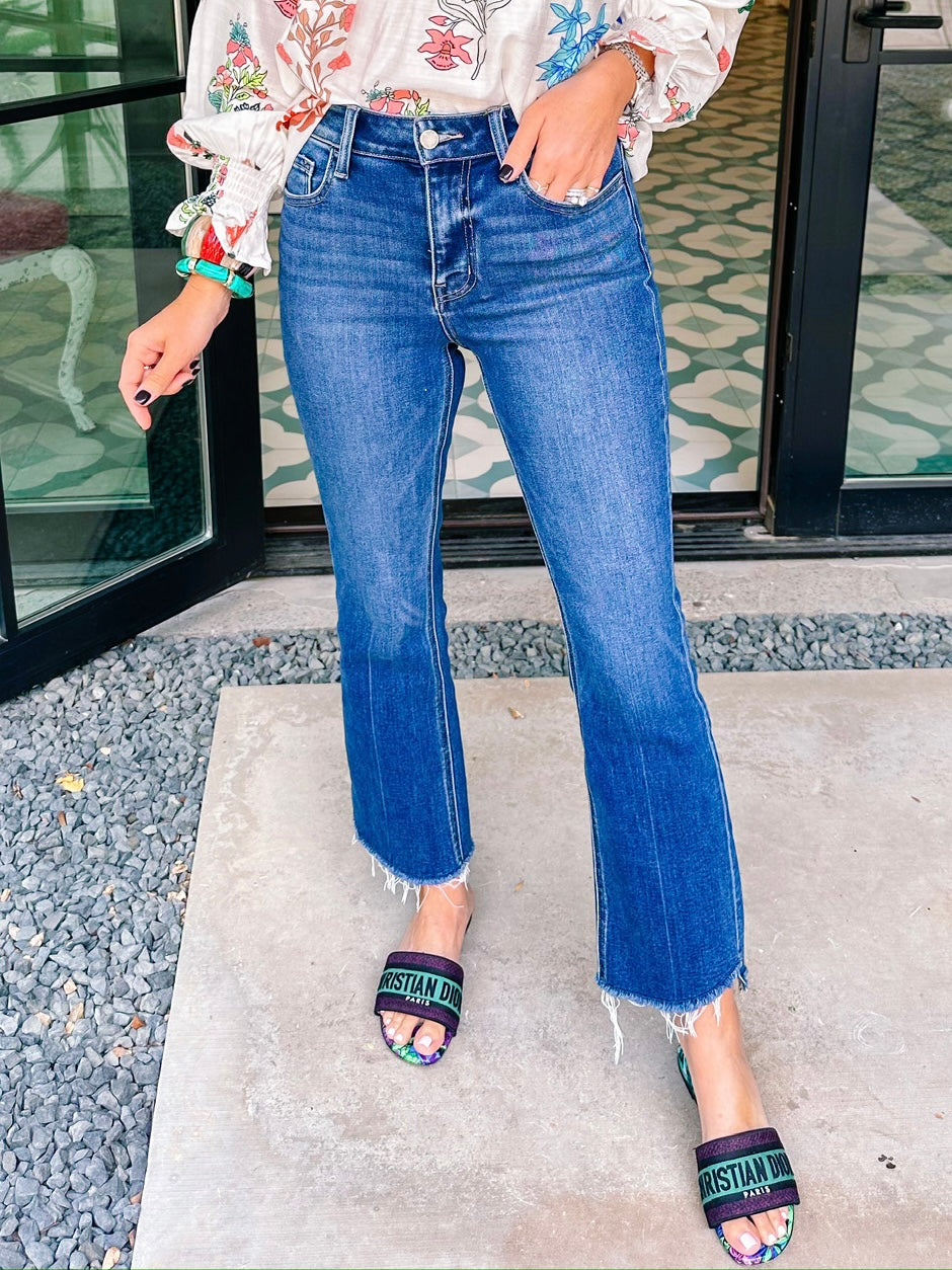 HILLARY INSPIRATIONAL HIGH RISE KICK FLARE JEAN - DARK DENIM