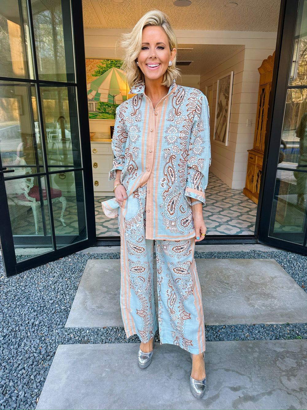 PALOMINO PAISLEY PANT SET - BLUE/BROWN