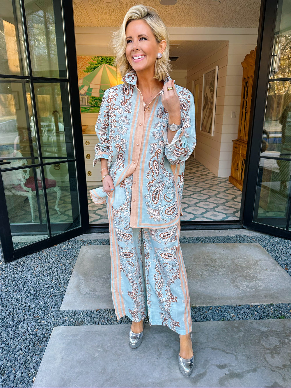 PALOMINO PAISLEY PANT SET - BLUE/BROWN