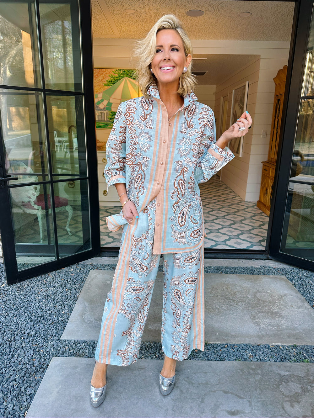 PALOMINO PAISLEY PANT SET - BLUE/BROWN