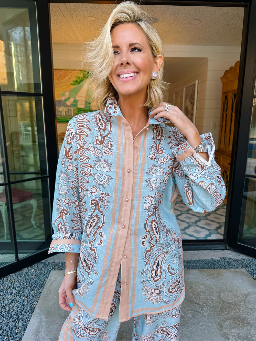 PALOMINO PAISLEY PANT SET - BLUE/BROWN