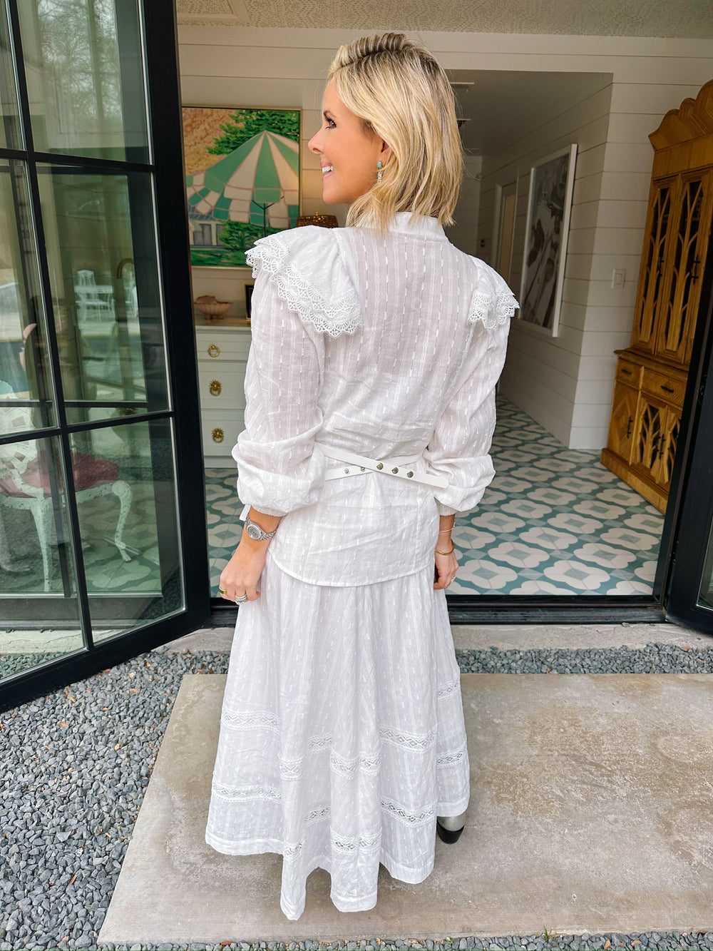 RIVETING ROMANCE MIDI SKIRT SET - WHITE