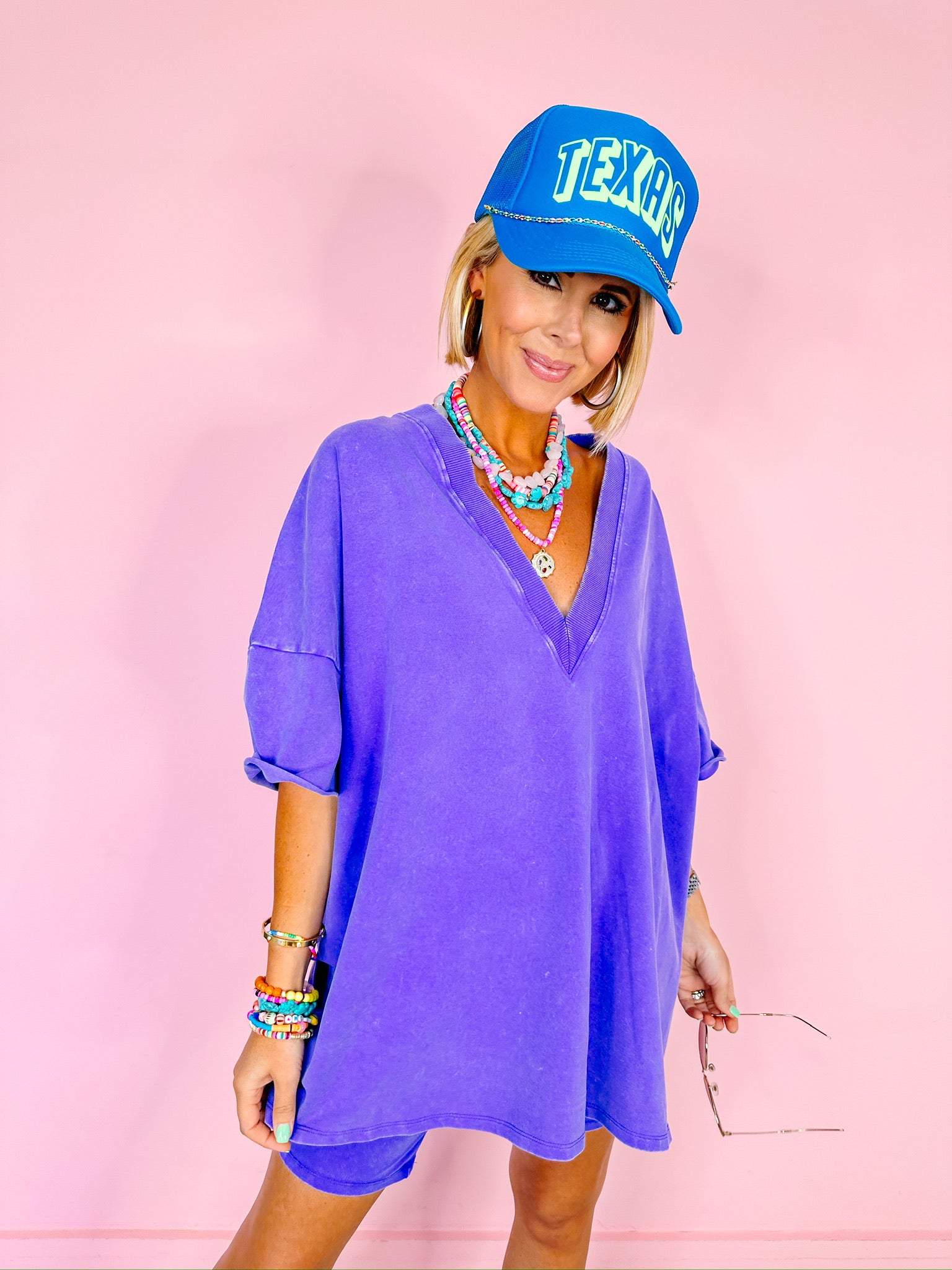 BE YOU BOXY V-NECK TOP - PERIWINKLE
