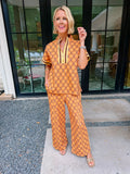 NEVER MISS A MOMENT FLORAL MEDALLION PANT SET - ORANGE