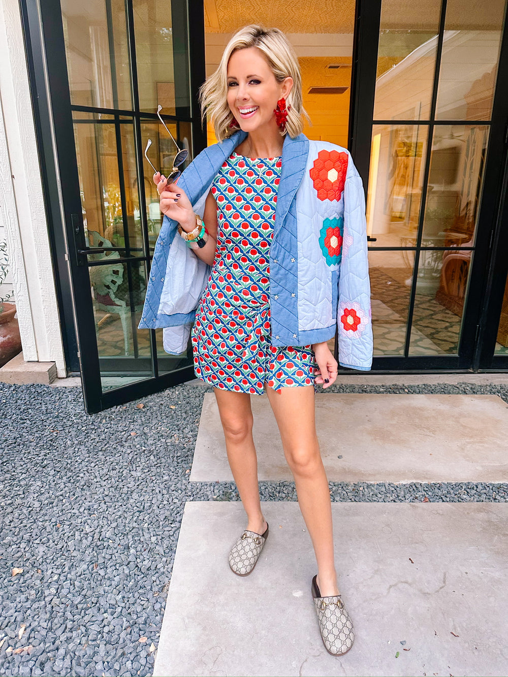 SWEET AS CAN BE HONEY COMB BLOOMS QUILTED JACKET - BLUE