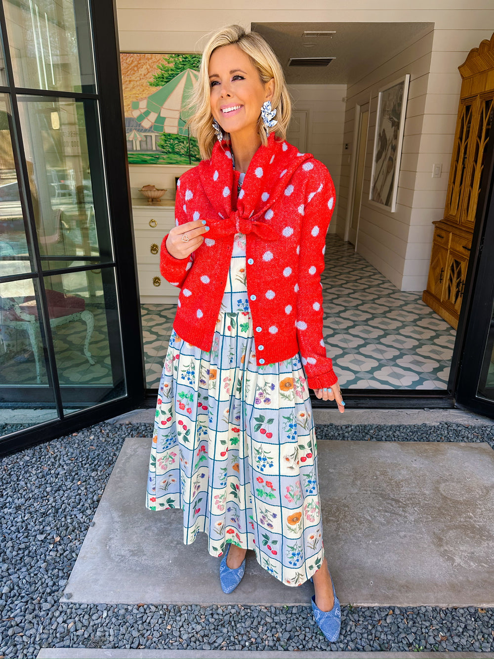 SPOT THE FUN SCARF CARDIGAN - RED