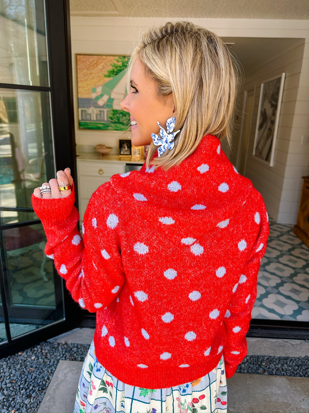 SPOT THE FUN SCARF CARDIGAN - RED