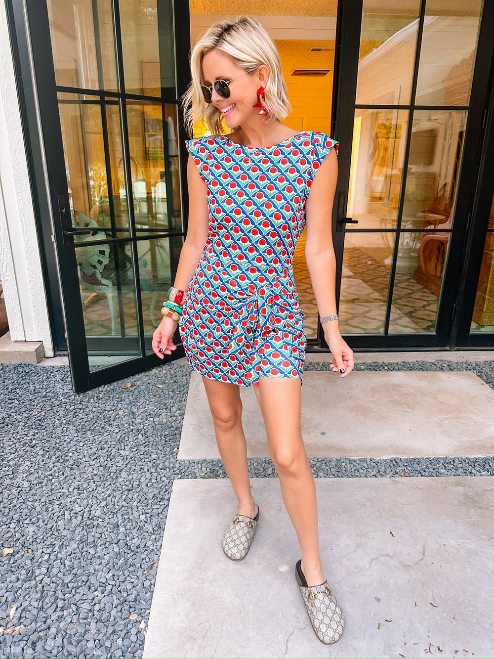 RUN AROUND THE FLORAL BLOCK PRINT ATHLETIC ROMPER - NAVY