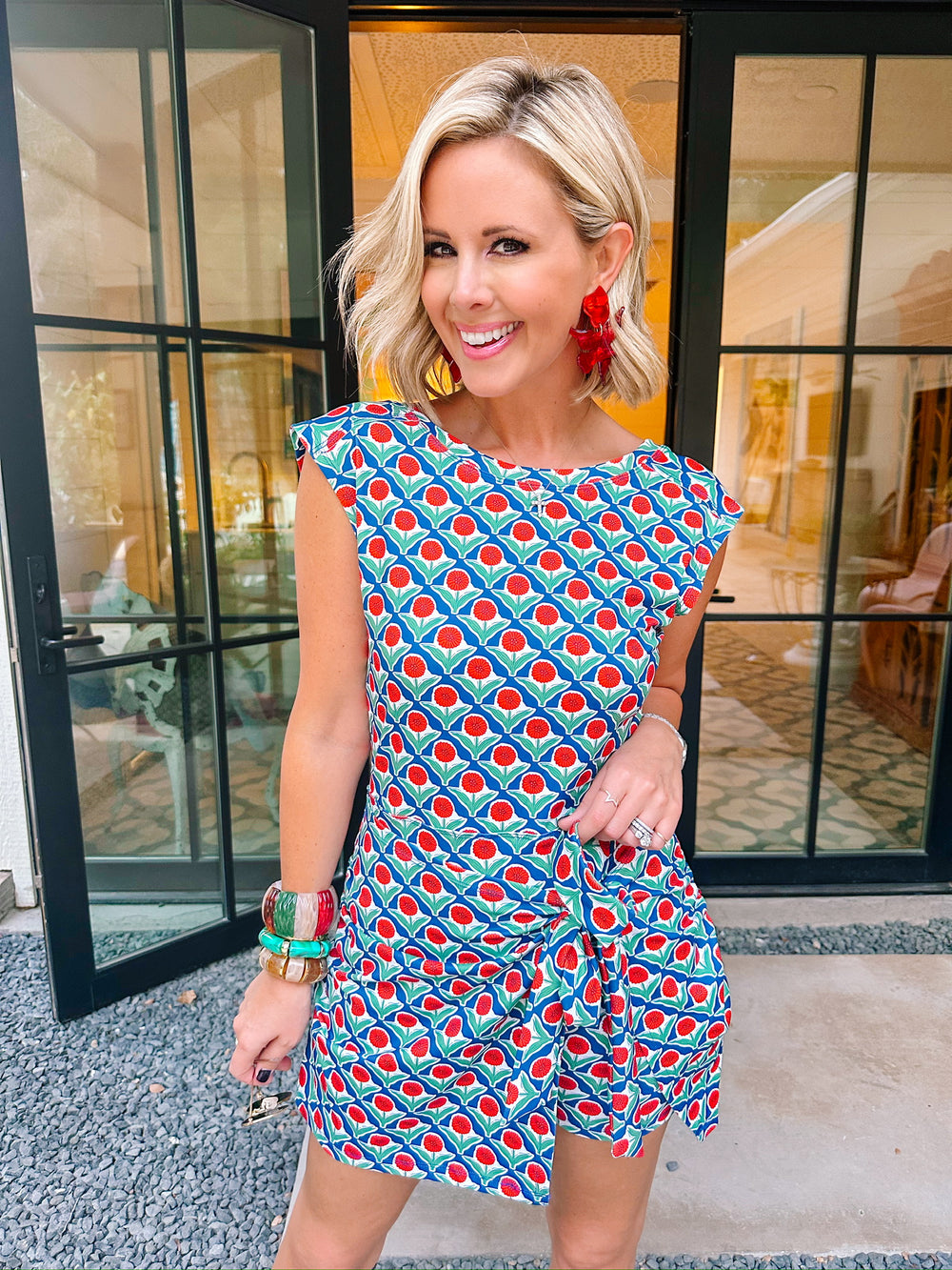 RUN AROUND THE FLORAL BLOCK PRINT ATHLETIC ROMPER - NAVY