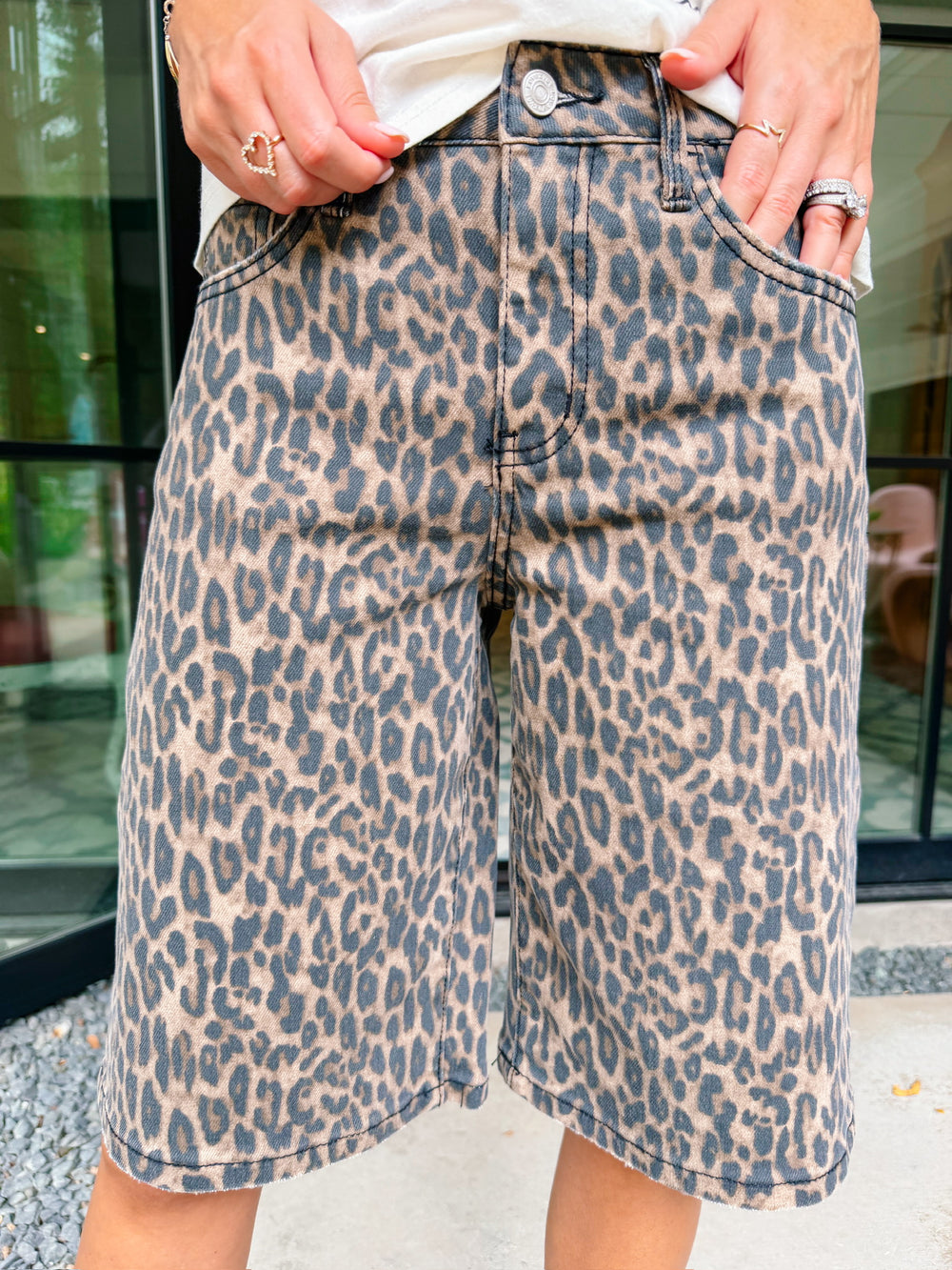 ELIZA HIGH RISE LEOPARD LONG SHORTS