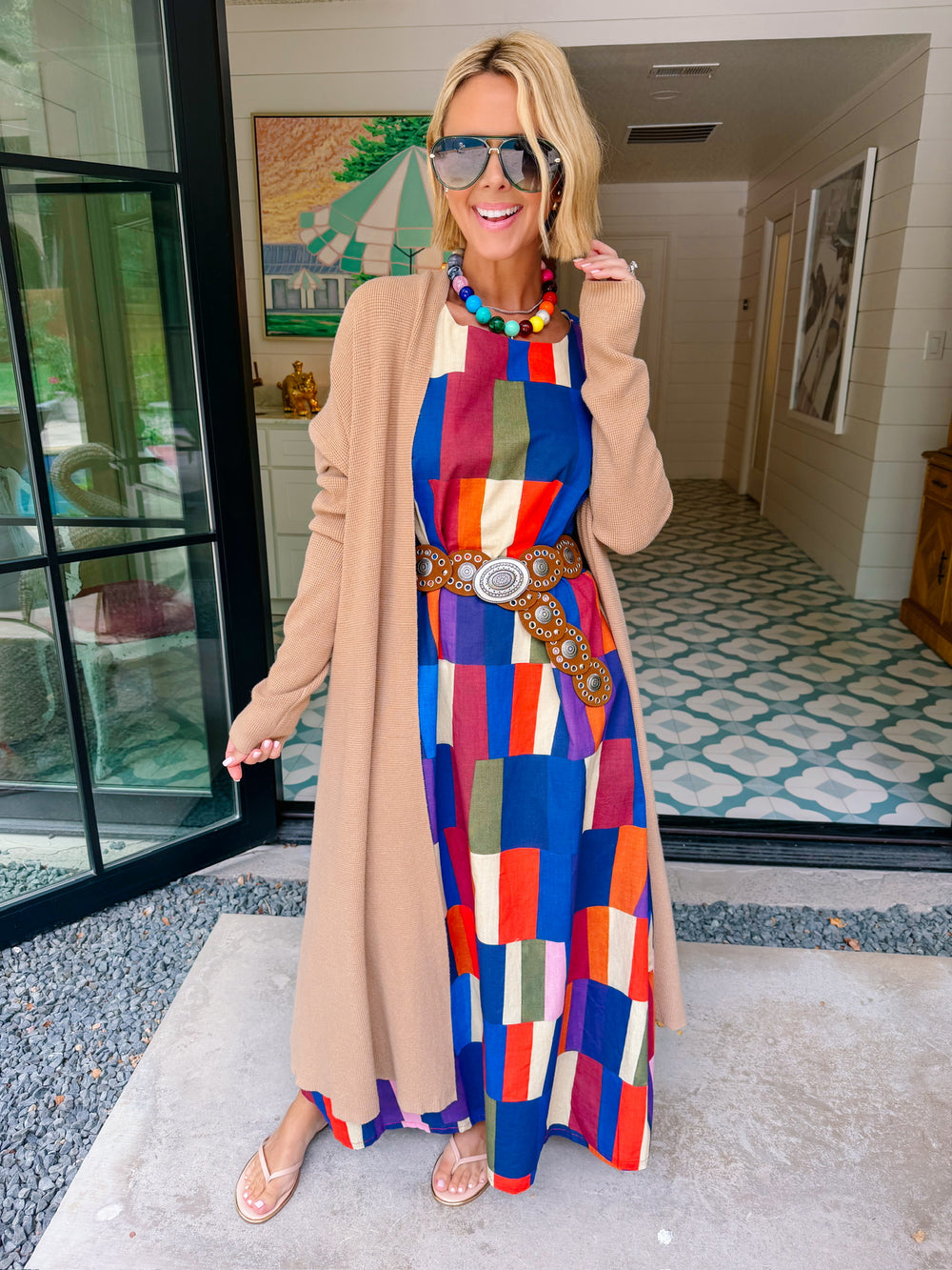 HERE FOR THE LONG HAUL WAFFLE KNIT DUSTER CARDIGAN - CAMEL