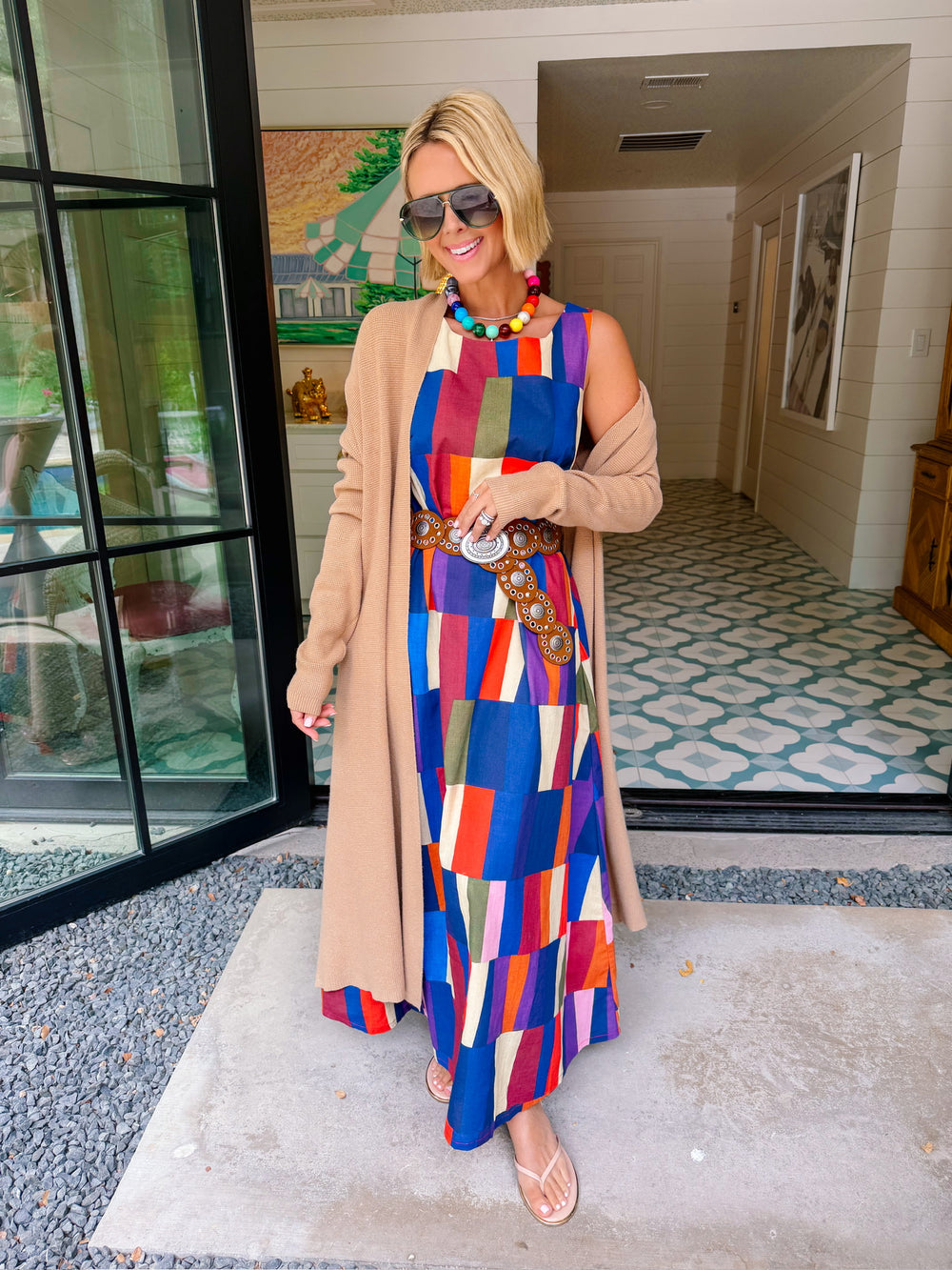 HERE FOR THE LONG HAUL WAFFLE KNIT DUSTER CARDIGAN - CAMEL