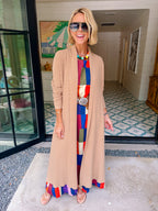 HERE FOR THE LONG HAUL WAFFLE KNIT DUSTER CARDIGAN - CAMEL