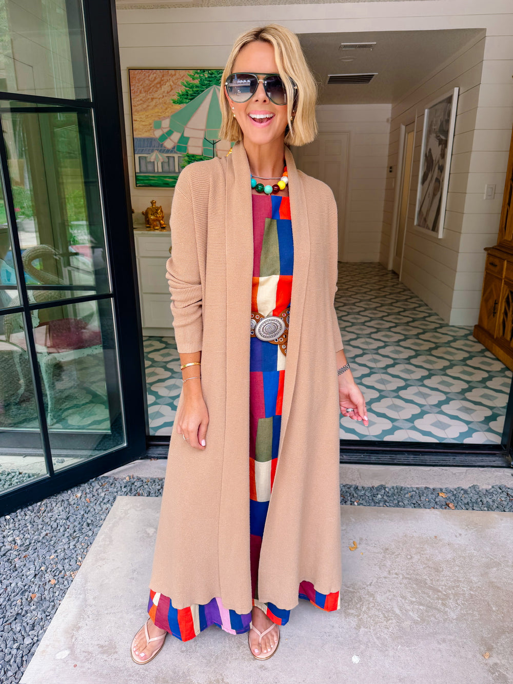 HERE FOR THE LONG HAUL WAFFLE KNIT DUSTER CARDIGAN - CAMEL