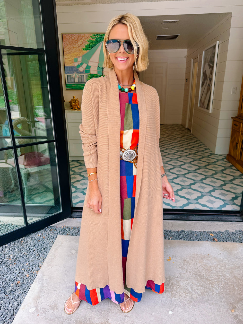HERE FOR THE LONG HAUL WAFFLE KNIT DUSTER CARDIGAN - CAMEL