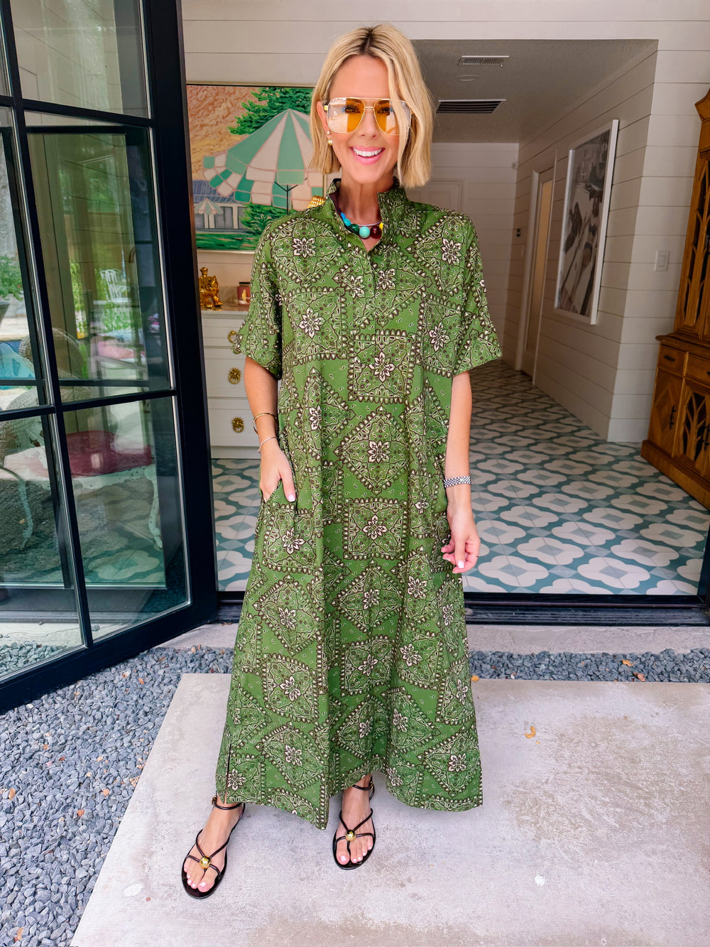 JUST MY STYLE BANDANA MIDI DRESS - OLIVE