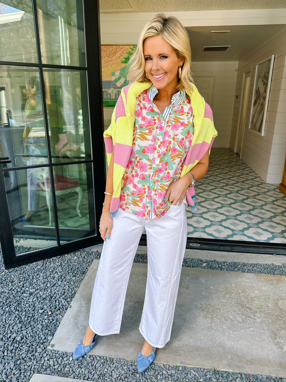 RHYAN STRIPE SWEATER - PINK/YELLOW