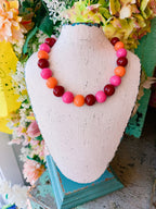 BREE BOLD BEADED NECKLACE - RED/ORANGE