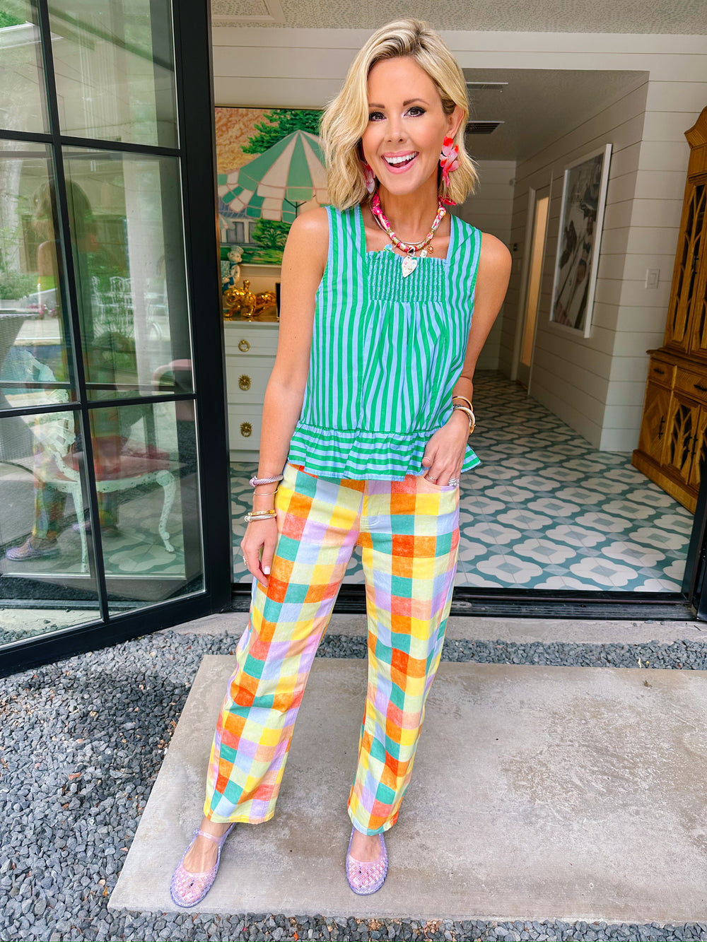 LILA STRIPE RUFFLE TOP - BLUE