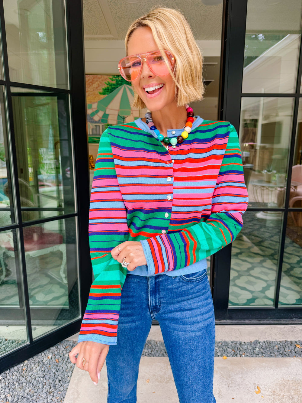 COLOR OUTSIDE THE LINES STRIPE CARDIGAN