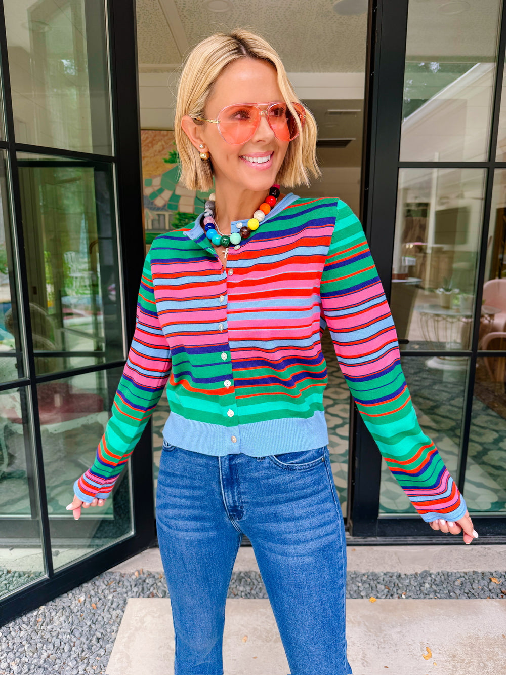COLOR OUTSIDE THE LINES STRIPE CARDIGAN