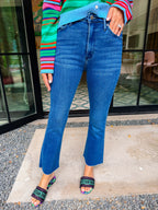 HATTIE HIGH RISE CROP FLARE JEAN - DARK DENIM